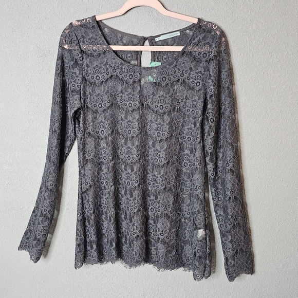 Maurices Lace Blouse Womens Medium Gray Long Sleeve Sheer Floral Top NWT Elegant - Picture 1 of 9